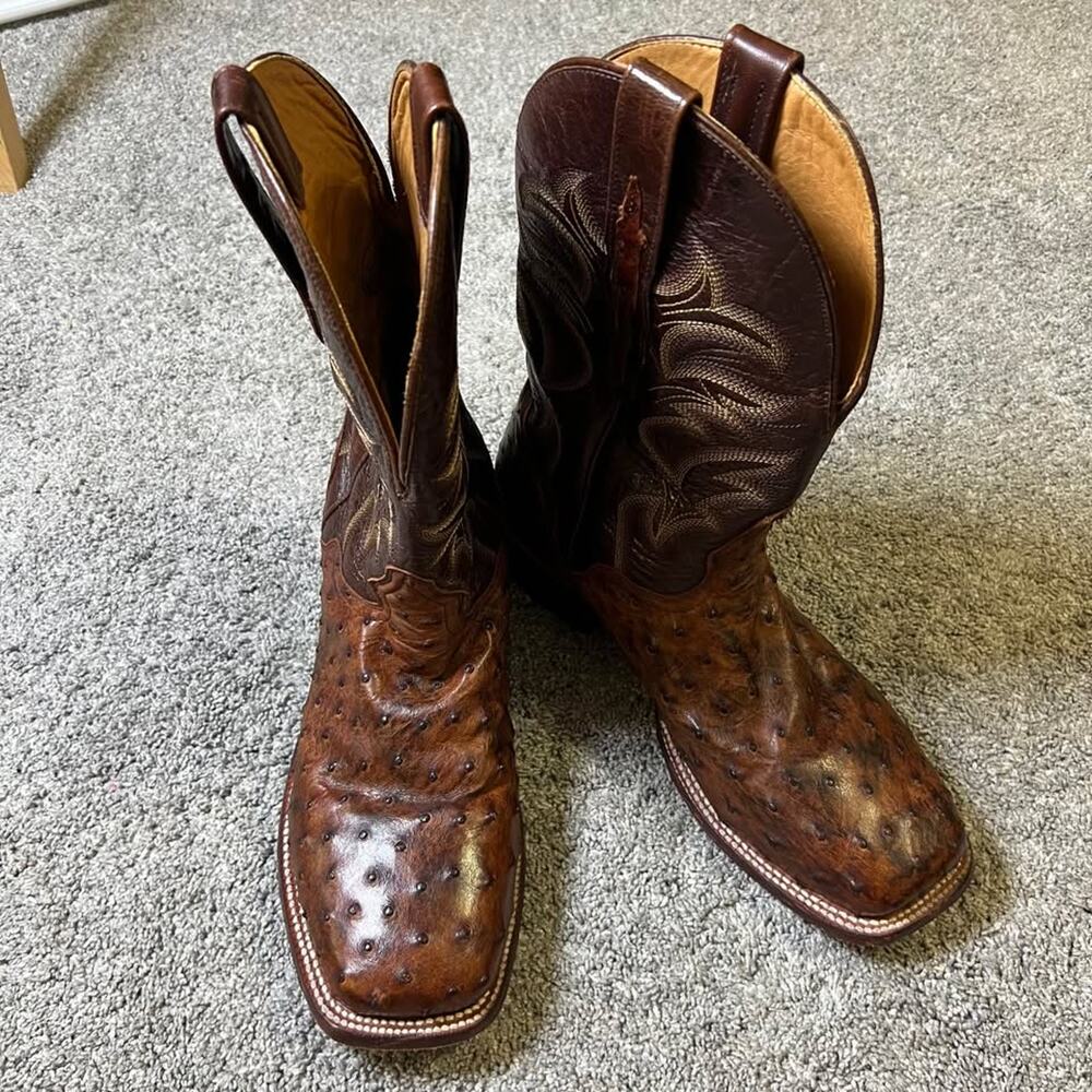 Eldorado Men's Handmade Quill Ostrich Stockman Boots Broad Square Toe size 11D